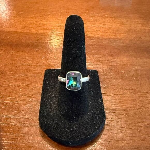 No Brand Jewelry - Genuine 2.5ct Mystic Rainbow Topaz Emerald Cut 925 Sterling Silver Ring Size 6